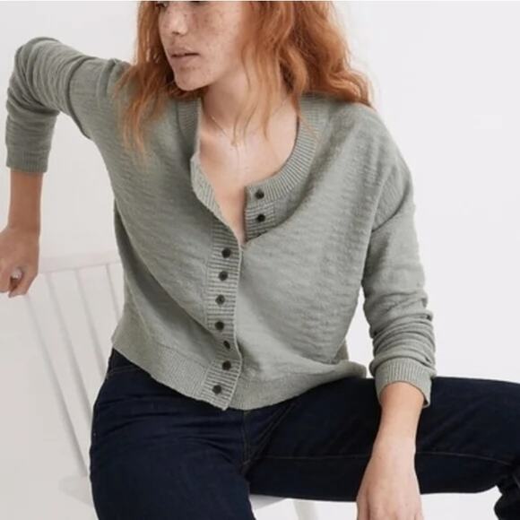 Madewell Brampton Cropped Crewneck Long Sleeve Cardigan Sweater Gray XL - Picture 1 of 8